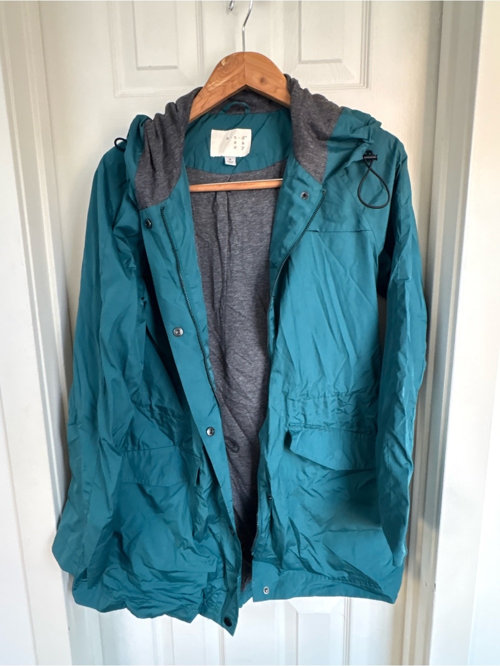 Teal Hooded Rain Jacket with Gray Lining - A New Day